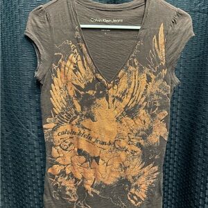 Calvin Klein Jeans Brown and Gold Graphic Tee